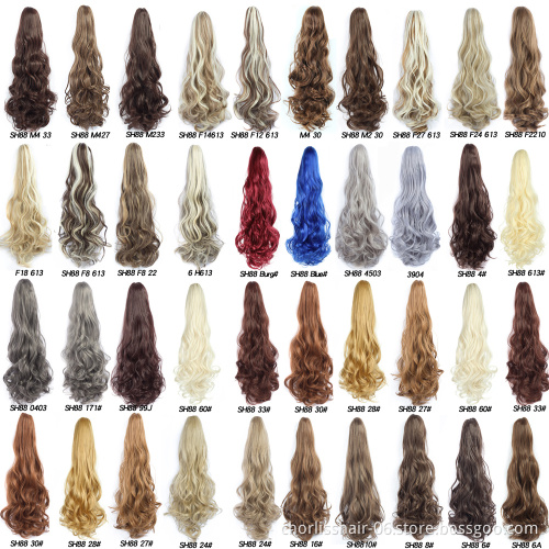 Wholesale Grey Curl Natural Wave Claw-Clip Drawstring Ponytail Extension Hairpiece Synthetic Hair Ponytails For Women Girl